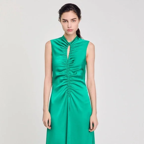 Sandro DRAPED SATIN-EFFECT DRESS - Picture 7 of 7